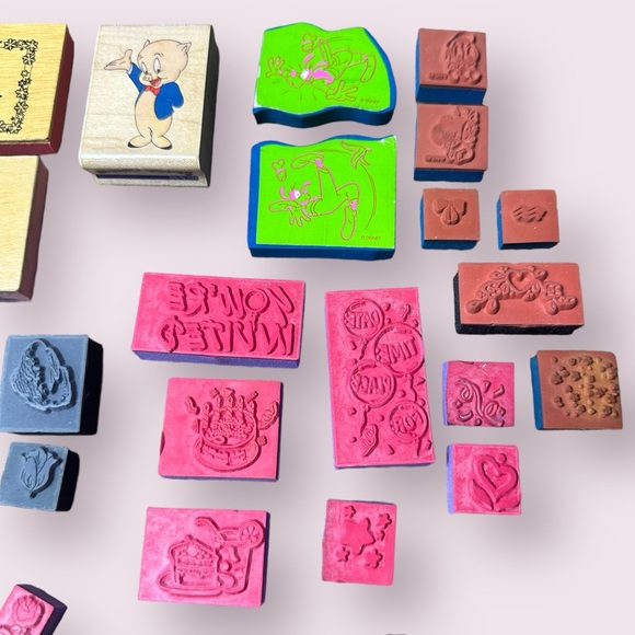 Set of 25 Miscellaneous Rubber Stamps Holiday Thank You Porky The Pig Flowers - Picture 4 of 11